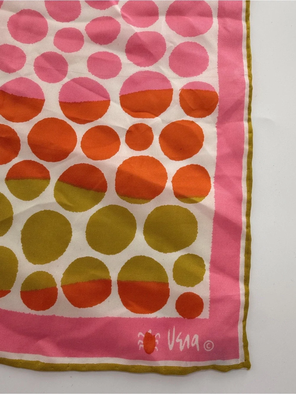 Scarves by Vera Silk Blend Pink Orange Gold Dot Scarf Square Women’s Vintage VTG